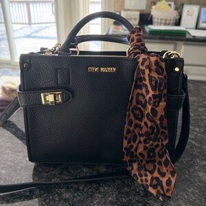 STEVE MADDEN Black Structured Satchel - Gold Hardware - Excellent Condition